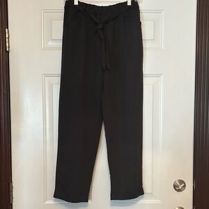 Forever 21 Tie-Elastic Waist Pants M Black Cuffed Pull Up Rayon Poly Blend